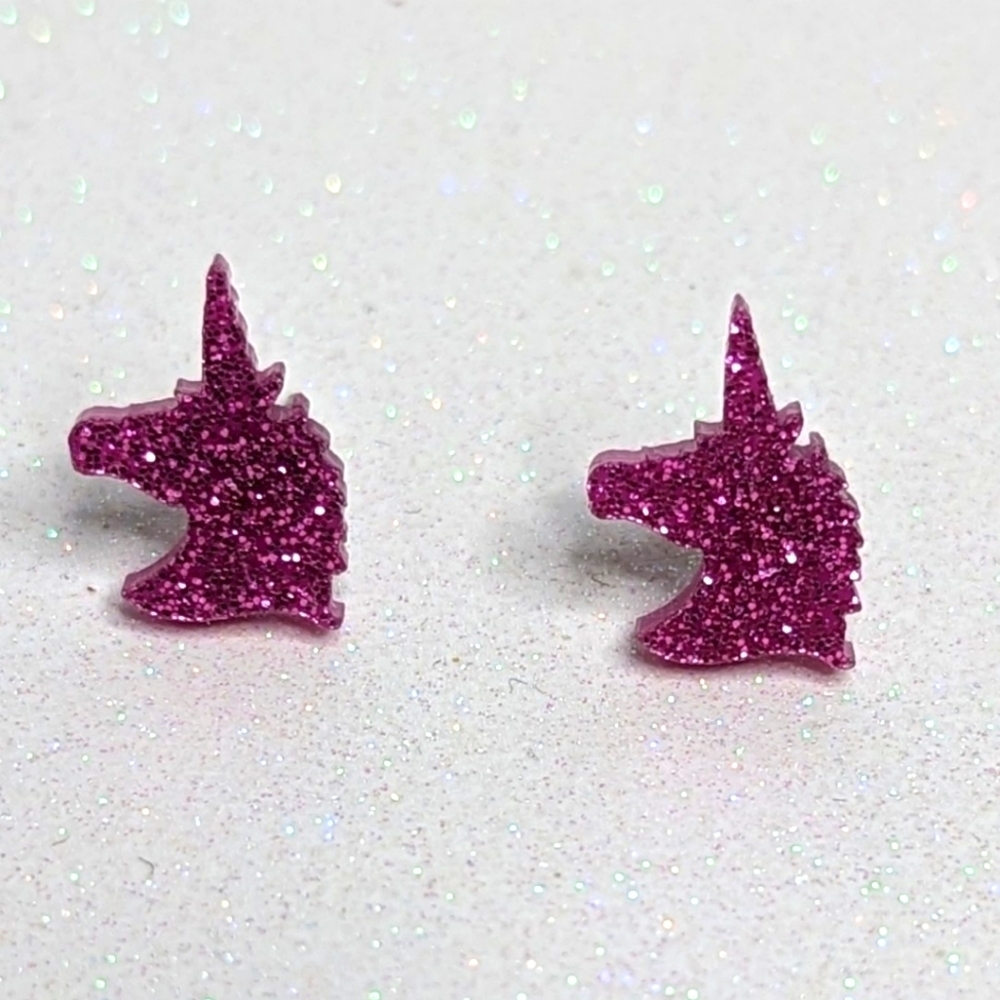 Unicorn Pink Glitter Stud Earrings